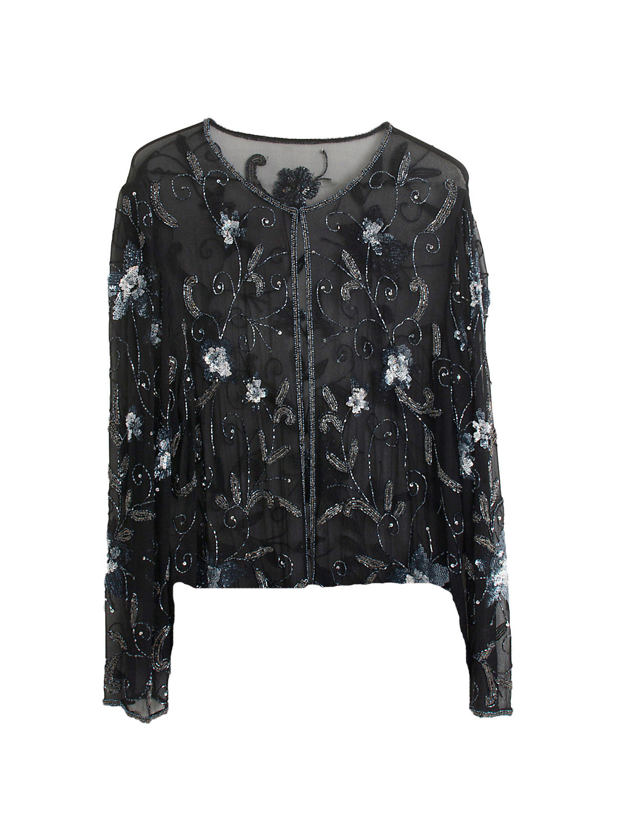 black + silver sequin sheer jacket