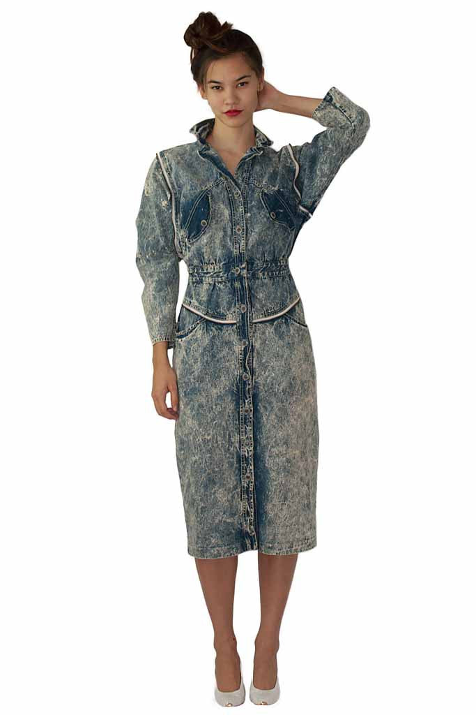 Acid washed denim zipper dress