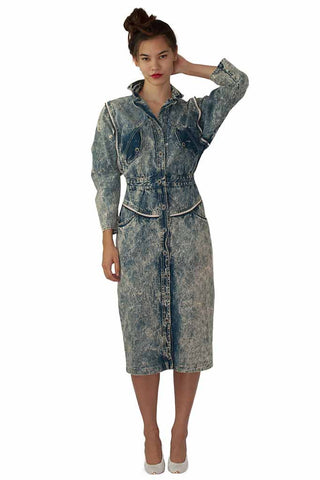 Acid washed denim zipper dress