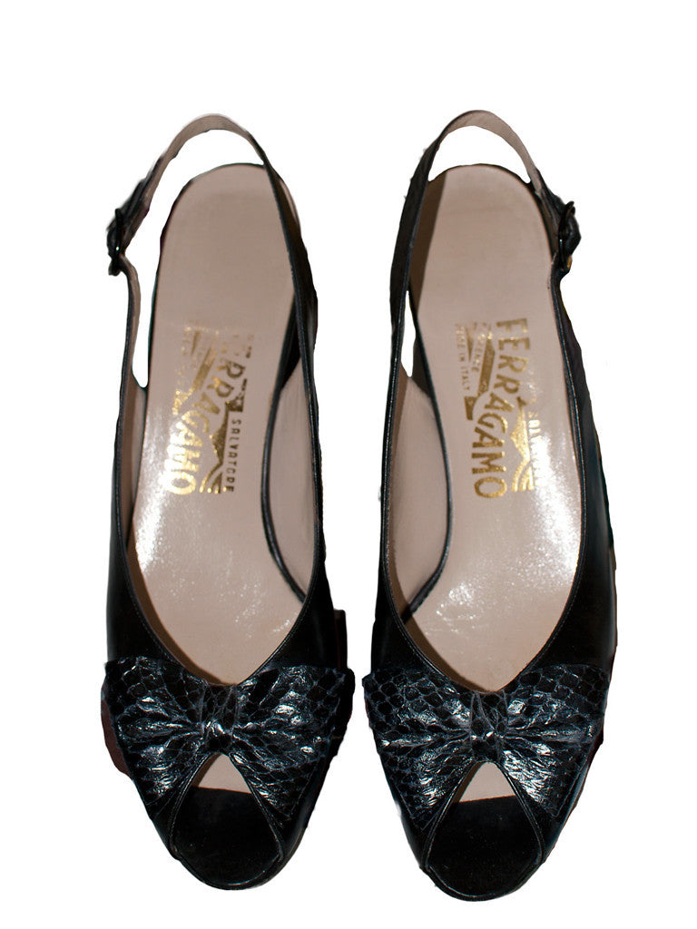 Black Peep Toe Ferragamo with Bow